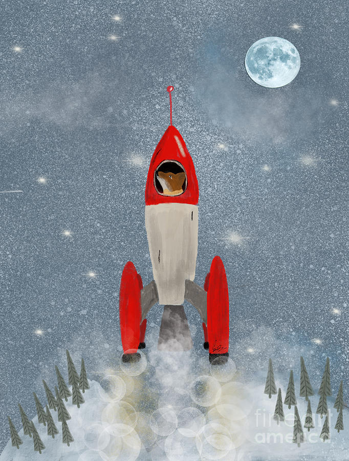 Mr Fox Goes To The Moon Painting by Bri Buckley