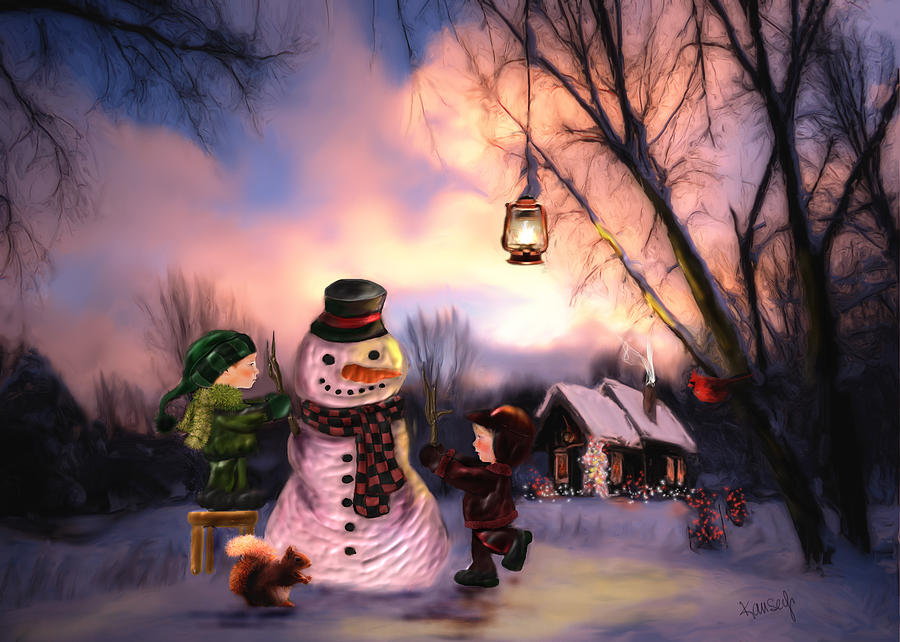 Winter Painting - Mr. Frosty by Johanne Dauphinais