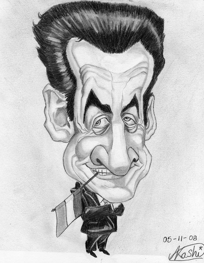 Portrait Drawing - Mr Nicolas Sarkozi Caricatur Portrait by Alban Dizdari