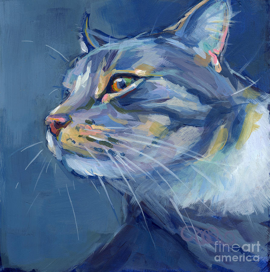 Gray Cat Painting - Mr. Waffles by Kimberly Santini