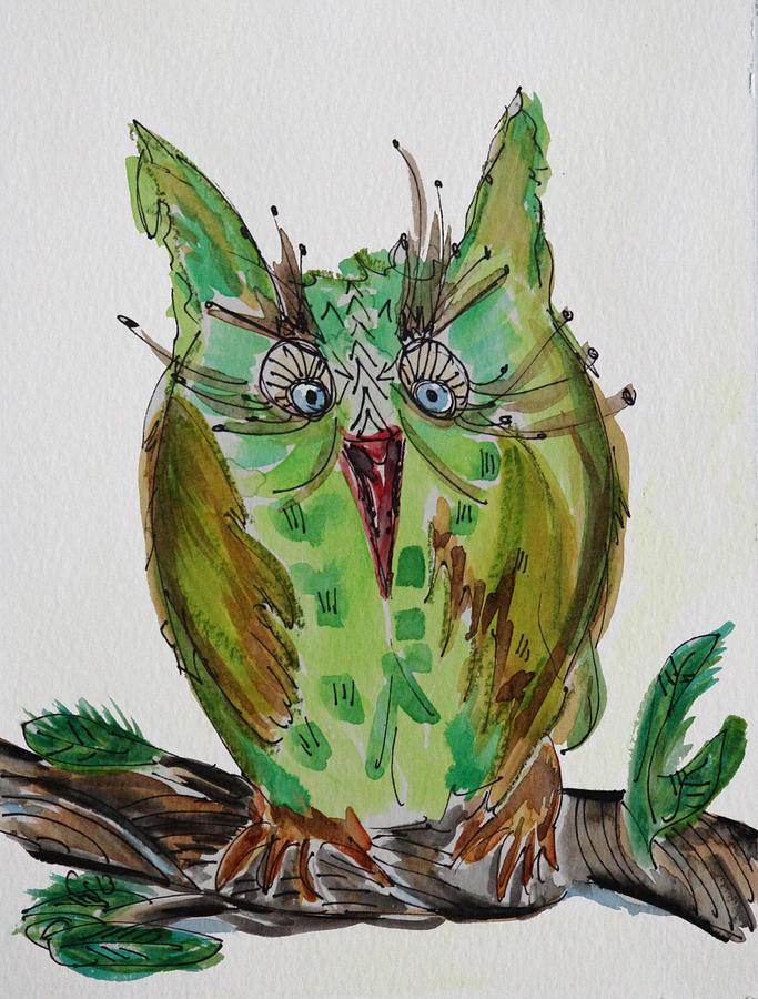 Mr Lime Owl Painting by Carrie Godwin