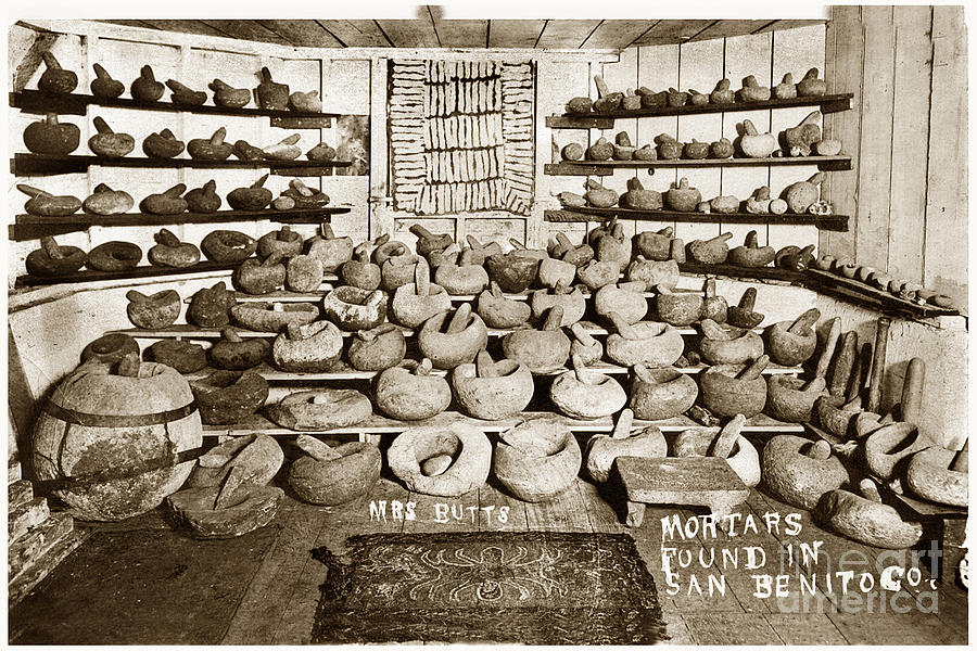 Mortar Photograph - Mrs. Butts mortar and pestle Collection found in San Benito Co. 1915 by Monterey County Historical Society