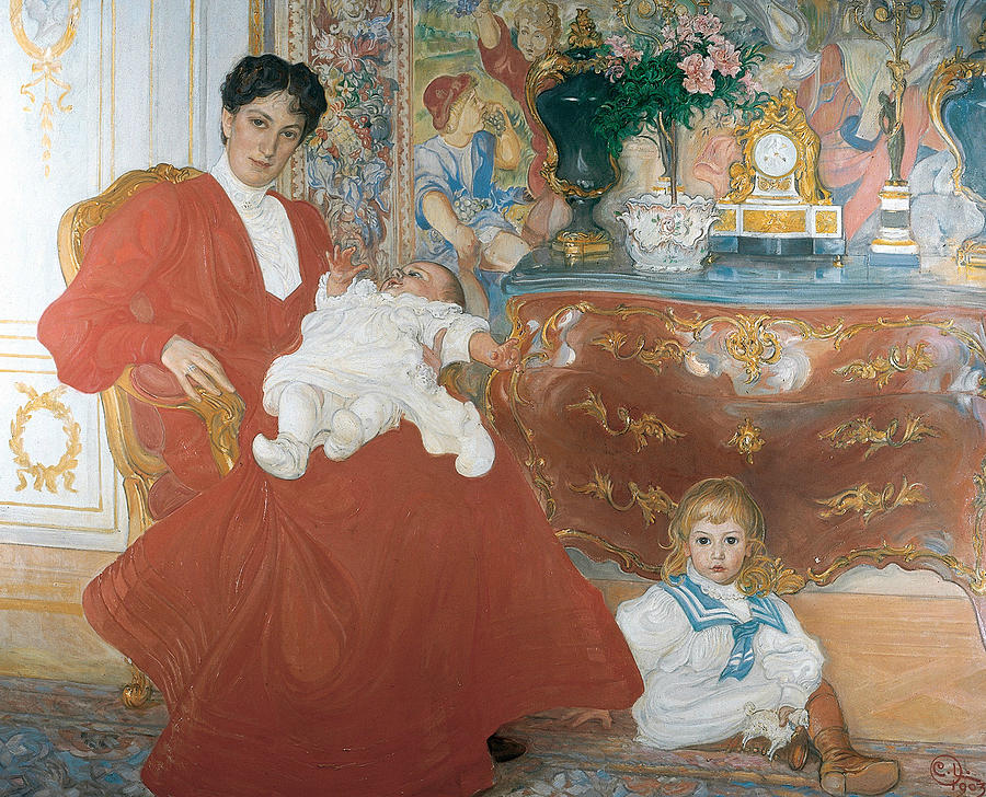 Mrs Dora Lamm and Her Two Eldest Sons Painting by Carl Larsson
