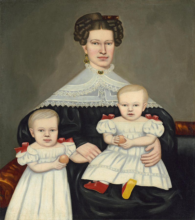 Portrait Painting - Mrs Paul Smith Palmer and Her Twins by Erastus Salisbury Field
