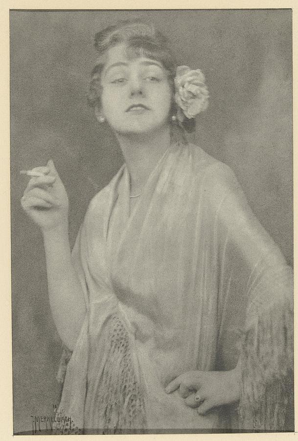 Ms. Brandes with cigarette, and rose in her, Jacob Merkelbach, 1910 - 1919 Painting by Celestial Images
