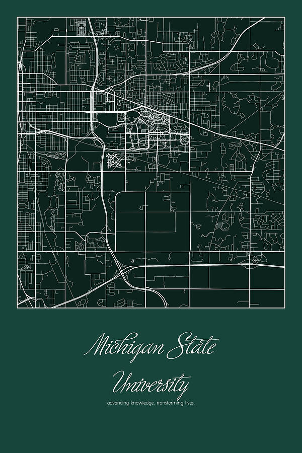 MSU Street Map - Michigan State University East Lansing Map Digital Art ...