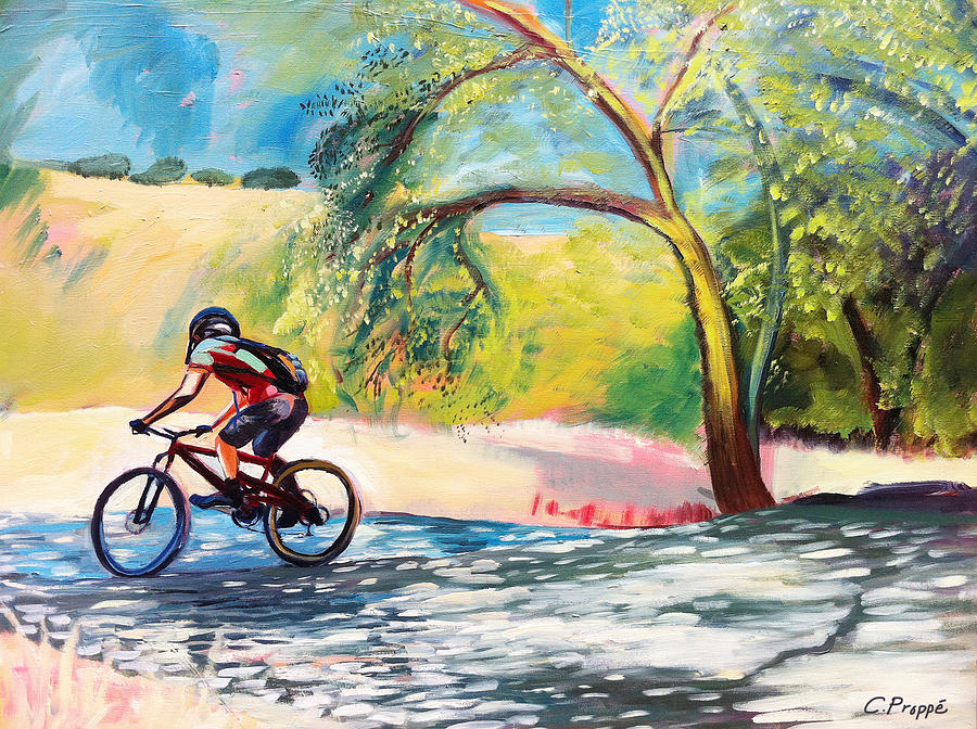 Mt. Bike with Tree Shadows Painting by Colleen Proppe