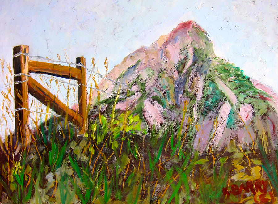 Mt. Crested Butte and fence Painting by Kathryn Barry