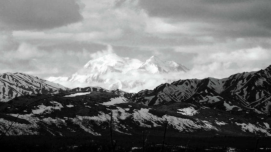 Mt. Denali in Her Glory  Black and White Photograph by Judy Wanamaker
