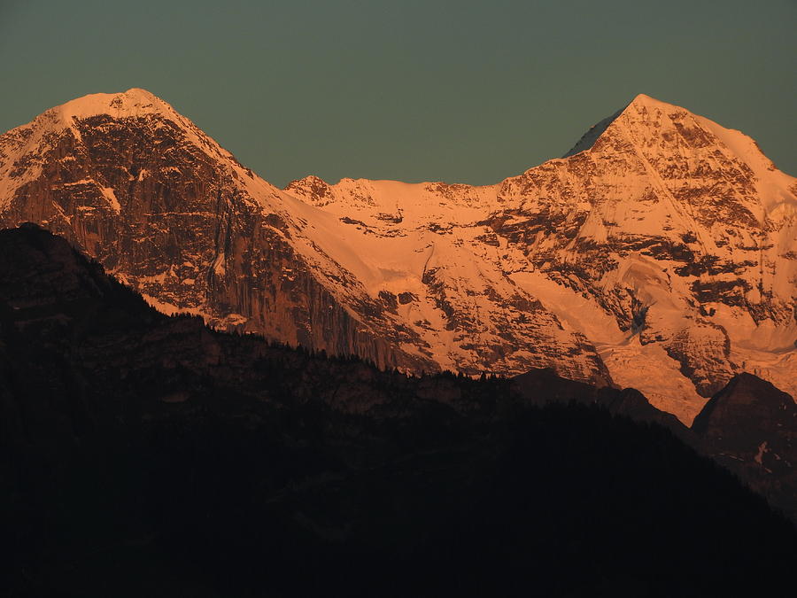Holiday Photograph - Mt. Eiger and Mt. Moench at Sunset by Ernst Dittmar