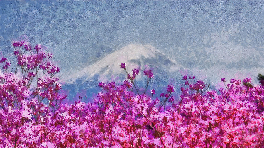 Mt Fuji and Pink Blooming Trees. Spring Fantasy Photograph by Jenny Rainbow