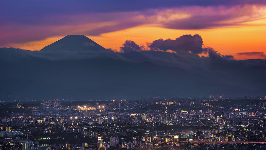 Mt. Fuji and Tokyo at night Photograph by Ponte Ryuurui