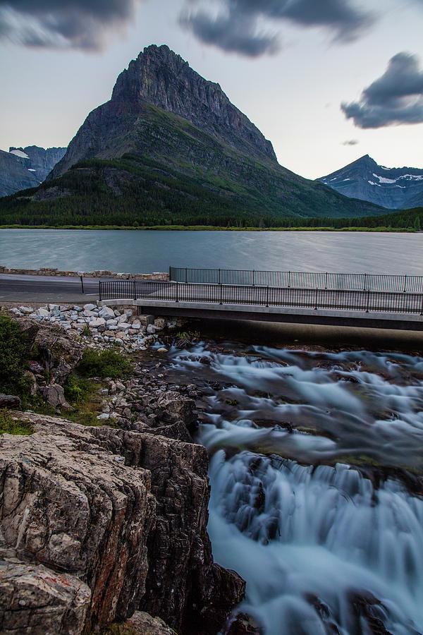 Mt Grinnell and Waterfall in Evening  Photograph by John McGraw