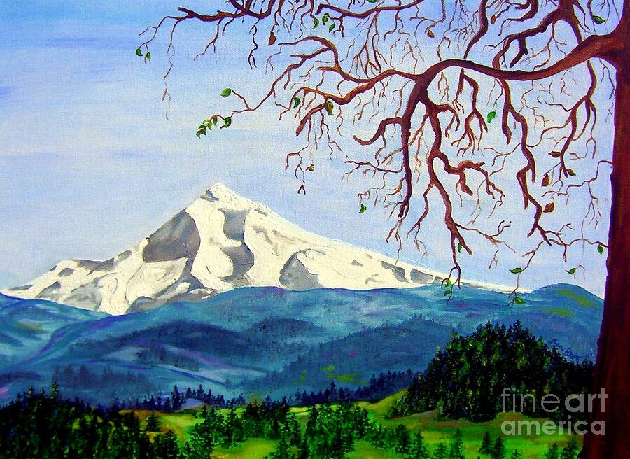 Mt Hood in winter Painting by Lisa Rose Musselwhite