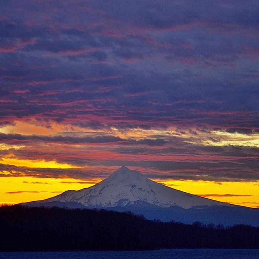 Mt. Hood Under A Glowing Clouds At Photograph by Mike Warner