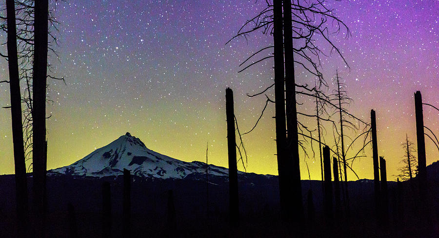 Mt. Jefferson bathed in Auroral light Photograph by Cat Connor