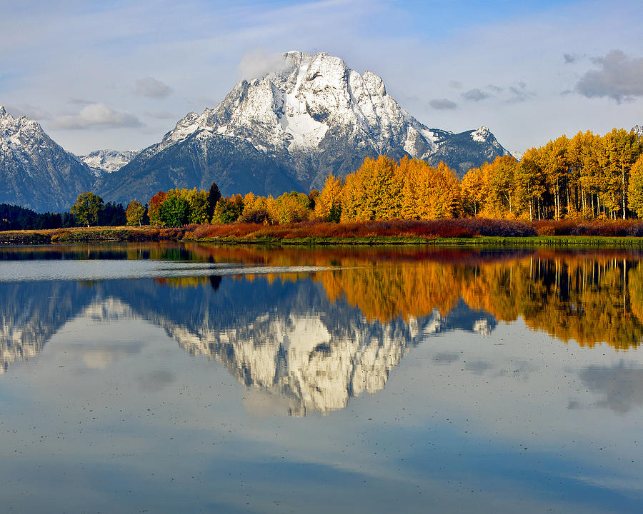 Mt Moran from Ox Bow Bend on a Fall Morning Photograph by Gary Langley