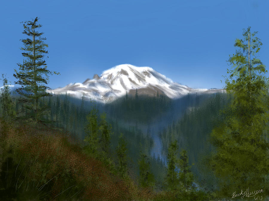 Mt Rainier Painting by Becky Herrera