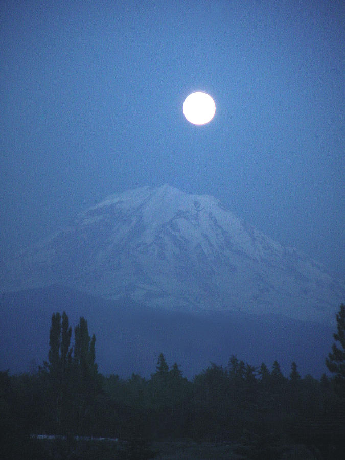 Mt Rainier Full Moon Photograph by Shirley Heyn