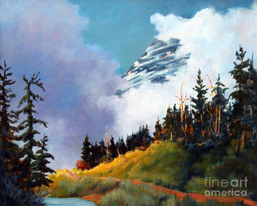 Mt. Rainier in Clouds Painting by Marta Styk