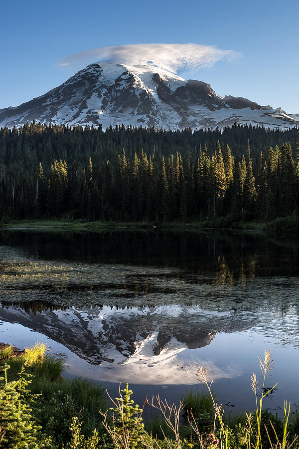 MT Rainier in Reflections Lake at Sunrise Photograph by Rob Green