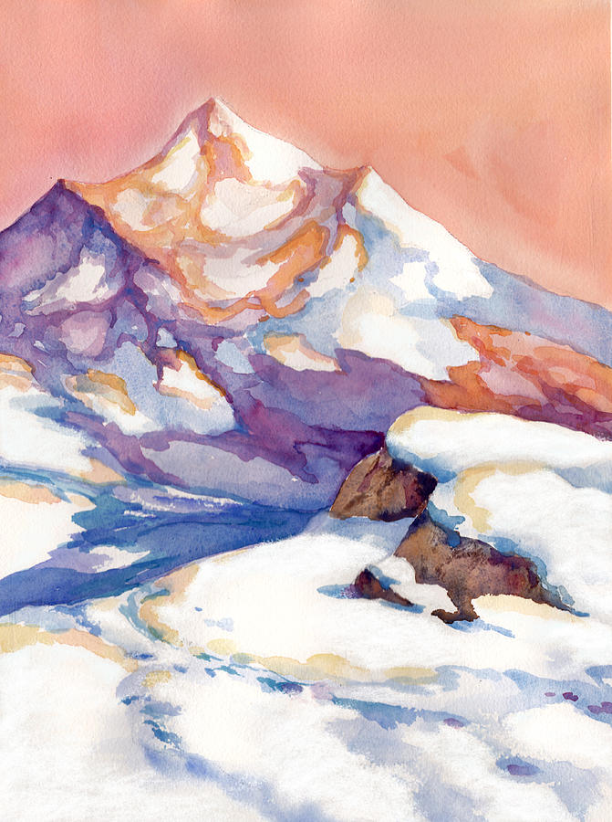 Winter Painting - Mt. Rainier in Winter by Peggy Wilson