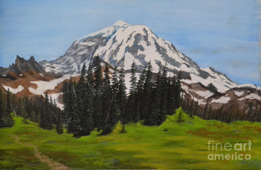 Mt Rainier meadow Pastel by John Huntsman