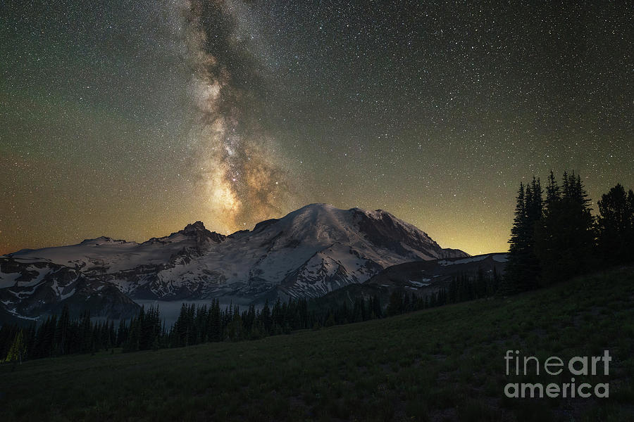 Mt Rainier Milky Way Galaxy  Photograph by Michael Ver Sprill
