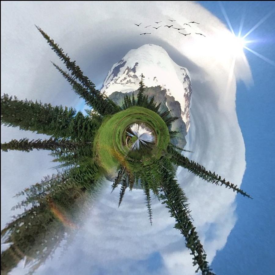 Mountain Photograph - Mt Rainier Small World Created With by Joan McCool