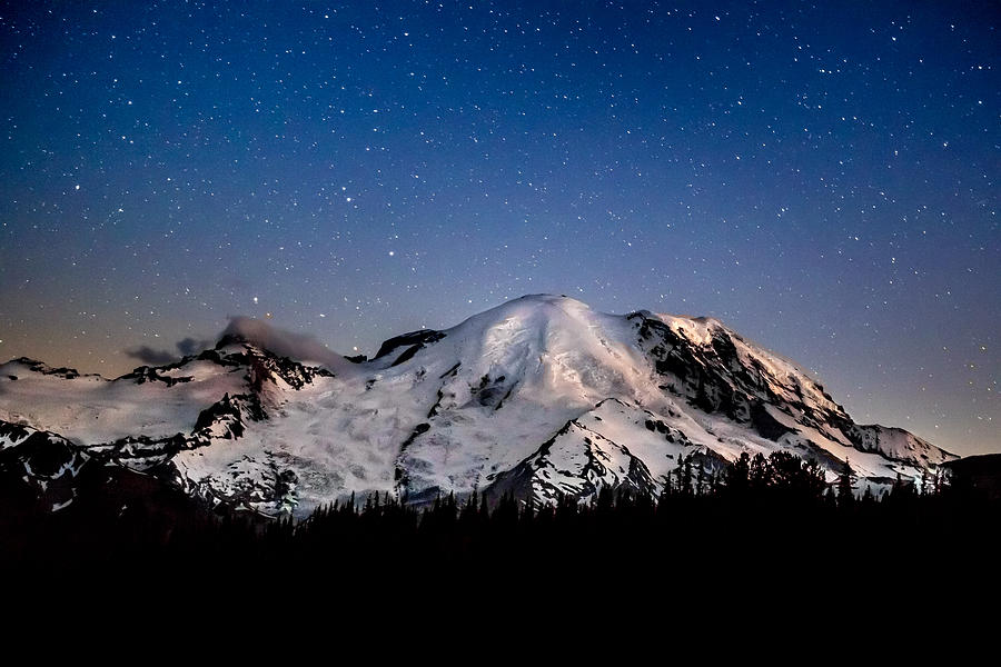 MT. Rainier Star Light Photograph by Rob Green