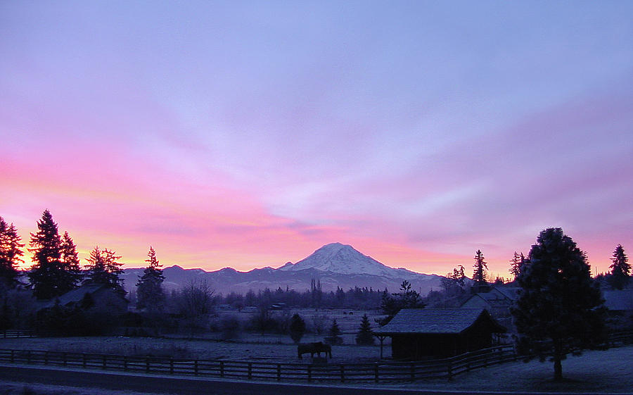 Mt Rainier Winter Sunrise-1 Photograph by Shirley Heyn