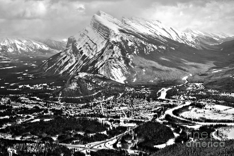 Mt Rundle Aerial View Black And White Photograph by Adam Jewell
