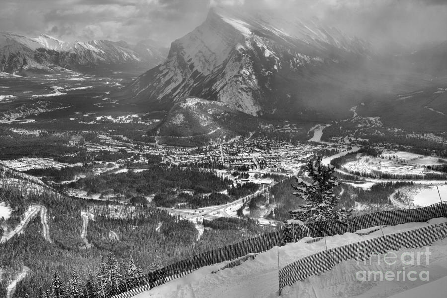 Mt Rundle From The Snow Fence Black And White Photograph by Adam Jewell