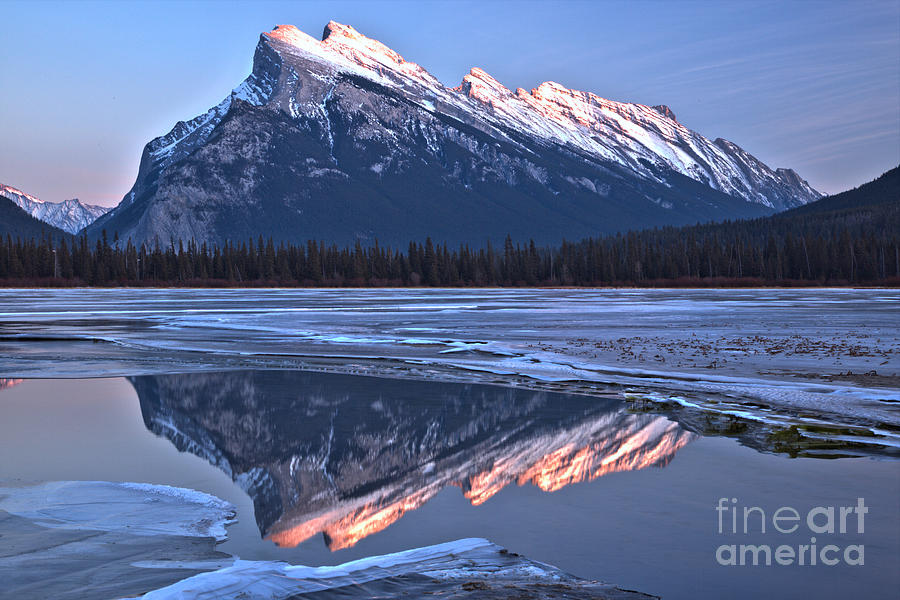 Mt Rundle Pink Peak Reflections Photograph by Adam Jewell