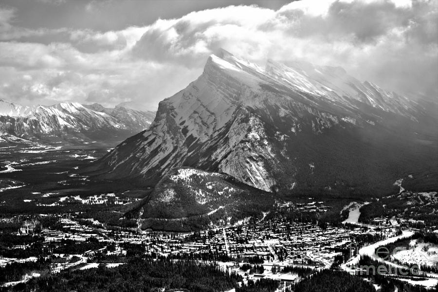 Mt Rundle Reaching For The Ski Black And White Photograph by Adam Jewell