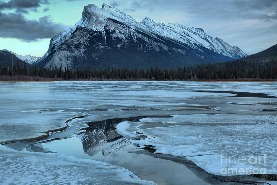 Mt Rundle Refelctions In The Water Channel Photograph by Adam Jewell