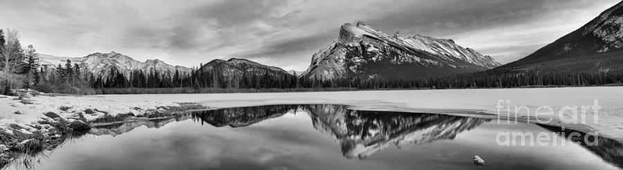 Mt Rundle Reflections Black And White Photograph by Adam Jewell