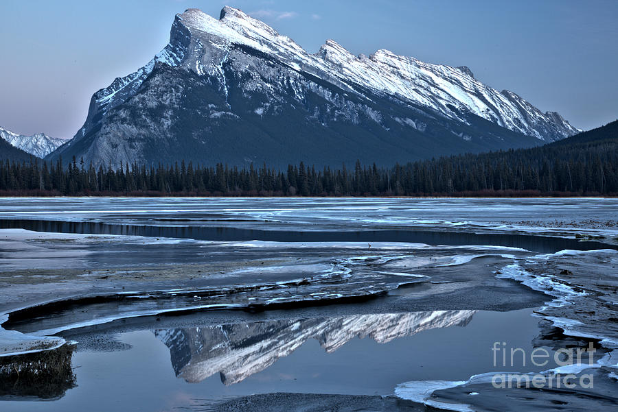 Mt Rundle Reflections In The Ice Photograph by Adam Jewell