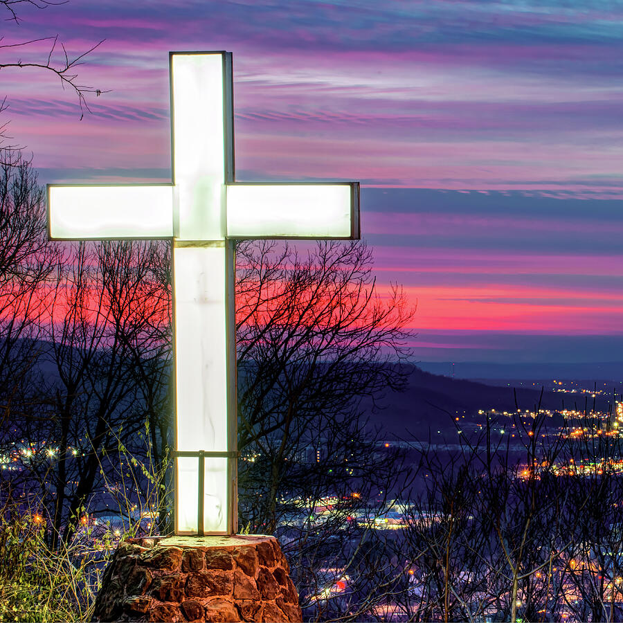 Mt Sequoyah Cross at Sunset - Square Print - Fayetteville Arkansas Photograph by Gregory Ballos