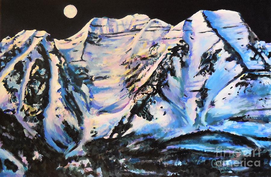 Mt. Timpanogos Under a Full Moon Painting by Cami Lee