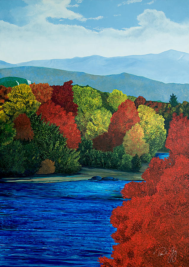 MT Washington from the Saco River Painting by Paul Gaj