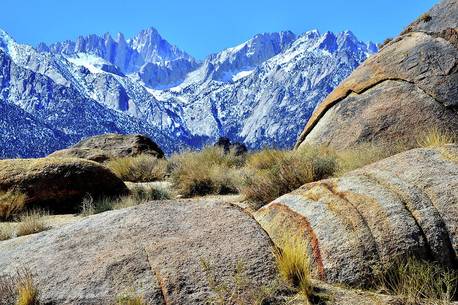 Mt. Whitney and the Boulders of the Alabama Hills Photograph by Ray Mathis