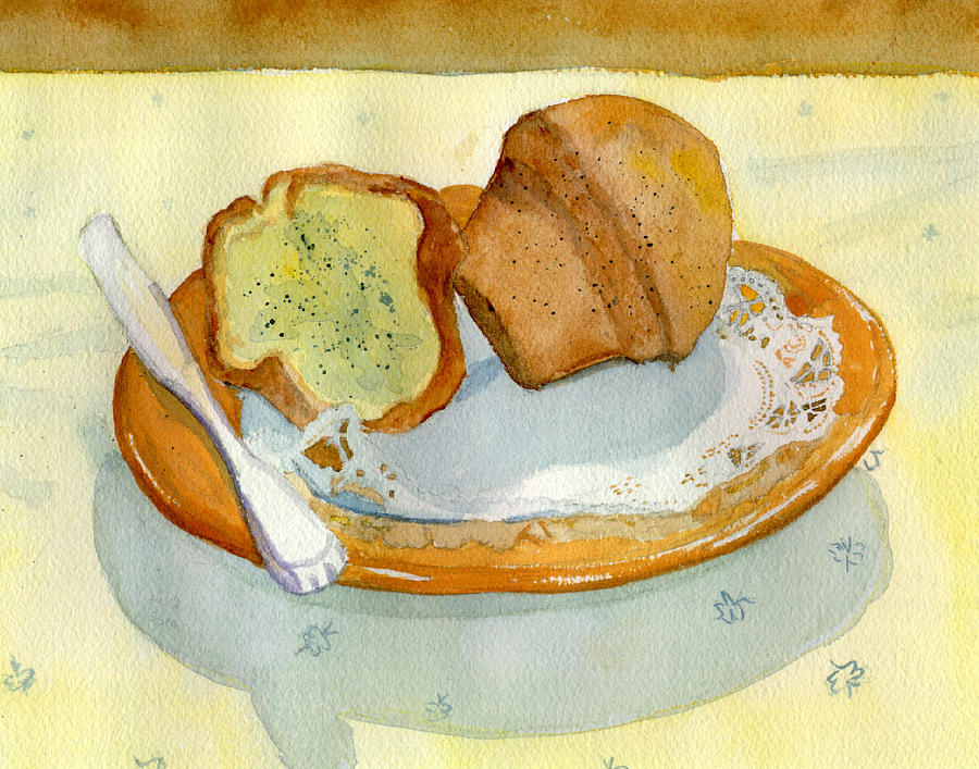 Knife Still Life Painting - Muffins by Carolynn Fischel