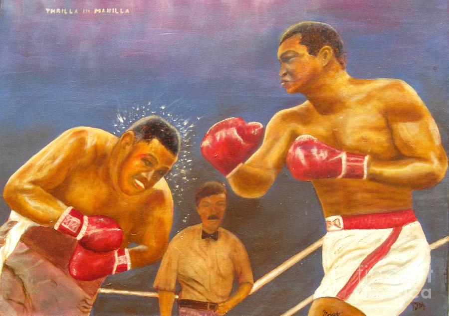 Muhammad Ali Frazier Thrilla In Manilla Title Fight Painting by Anthony Morretta