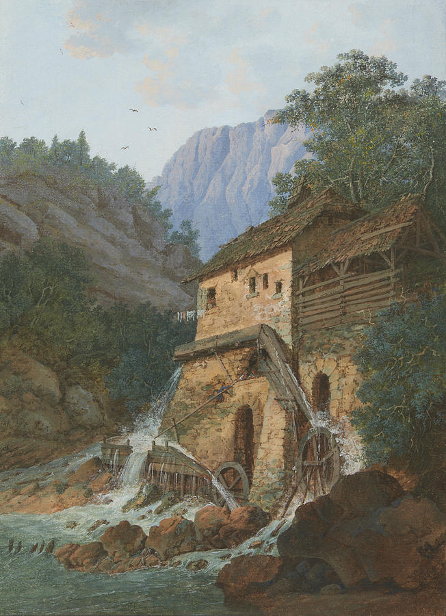 Mountain Painting - Muhle Montreux by Louis Albert Guislain Bacler dAlbe