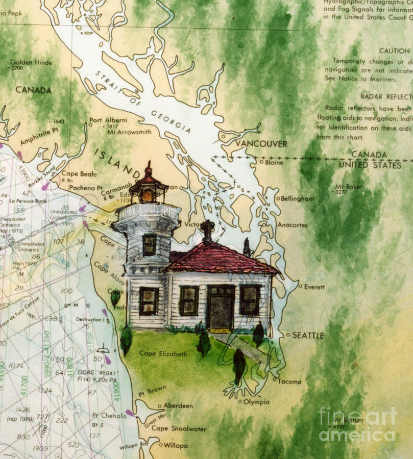 Mukilteo Lighthouse Wa Nautical Chart Map Art Painting by Cathy Peek