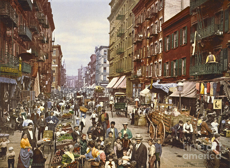 Shoppers Photograph - Mulberry Street Market New York City 1900 by Padre Art
