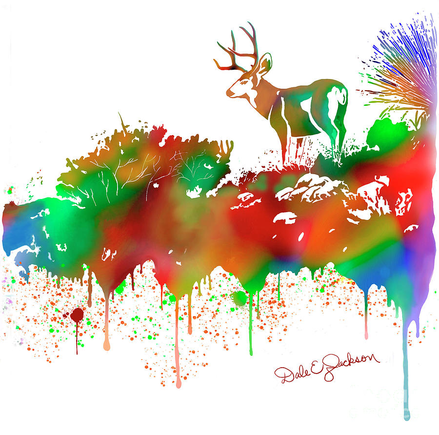 Wildlife Digital Art - Mule Deer Buck Skyline Drip Pop Art II by Dale E Jackson