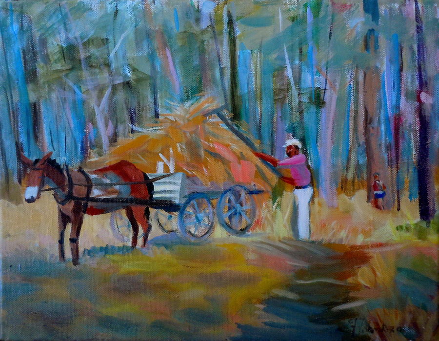 Mule Haycart Painting by Francine Frank