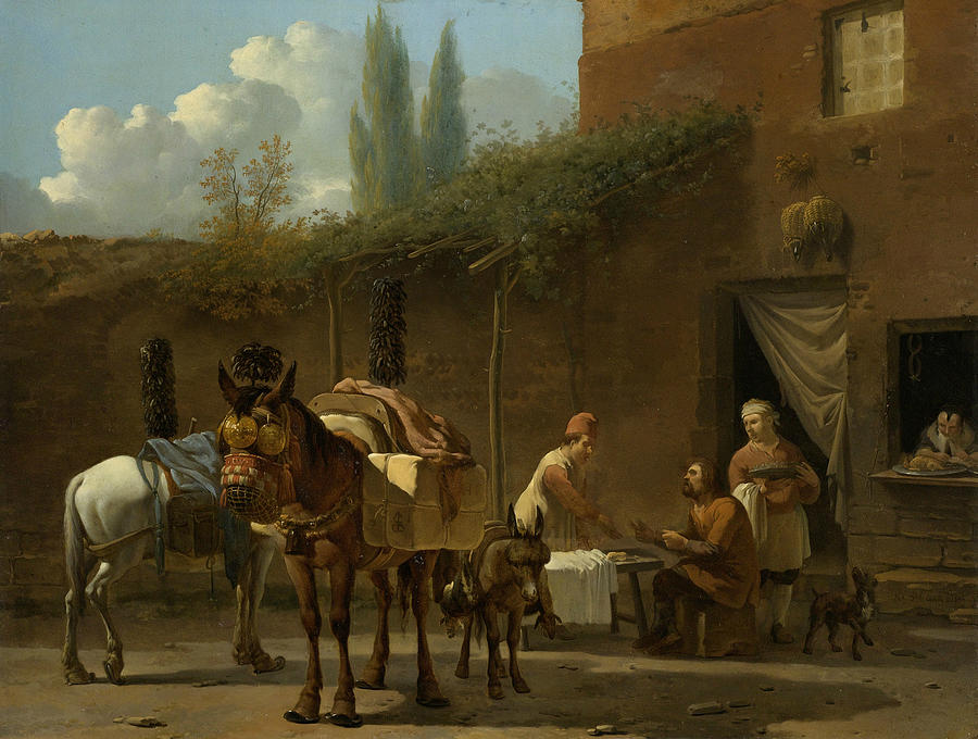 Mule Riders at an Inn Painting by Karel Dujardin